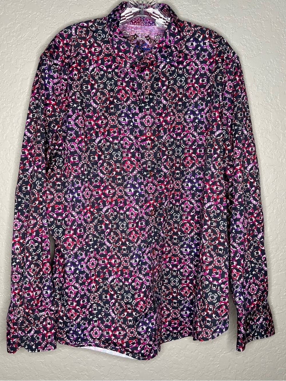 Robert Graham pink and purple abstract print cotton Sz 2XL vacation wedding